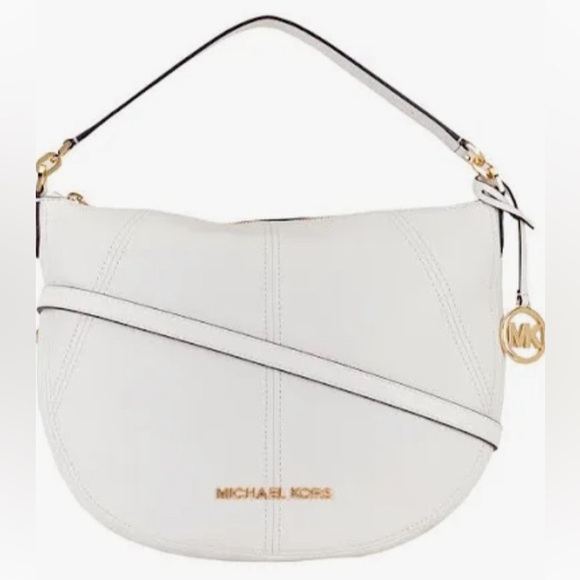 MICHAEL Michael Kors BEDFORD🤍WHITE🤍LEATHER MEDIUM CRESCENT SHOULDER BAG🌟NWT🌟 - Picture 1 of 17